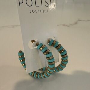 Turquoise and Gold Hoop Earrings